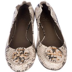 EUC Tory Burch Reva Roccia Python Flats